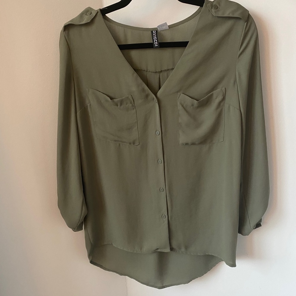 Green button down blouse
